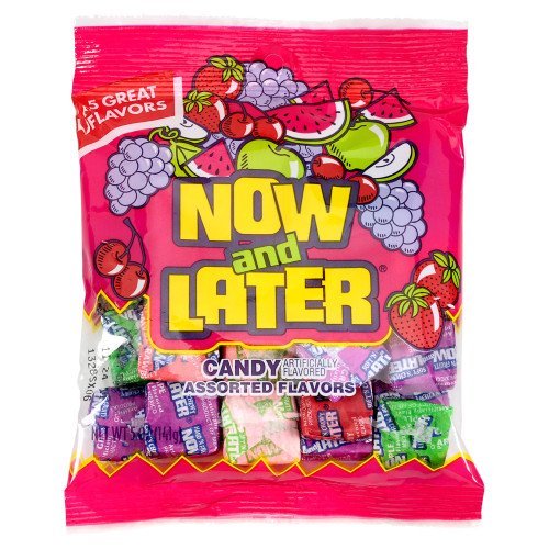 Now and Later Candy Individually Wrapped Watermelon, Cherry, Green Apple, Strawberry & Grape 5 Flavors 4.25 Oz Bag logo