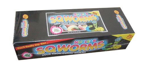 Nuclear Sqworms Sour Neon Gummi Worms .8 Ounce Packs (Pack of 24) logo