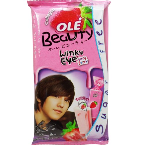 Ole’ Beauty Winky Eye Chewy Candy Bar Real Fruit Strawberry Flavor With Collagen Sugar Free Net Wt 23.4 G (3 Pieces) X 4 Bags logo