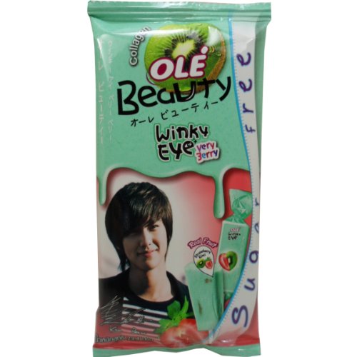 Ole’ Beauty Winky Eye Chewy Candy Bar Real Fruit Strawberry Kiwi Flavor With Collagen Sugar Free Net Wt 23.4 G (3 Pieces) X 3 Bags logo