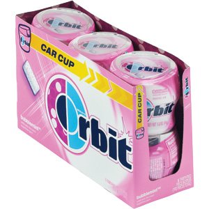 Orbit Bubblemint Artificial Flavored Sugarfree Gum Car Cup – 6 X 32 Piece Bottles (192 Pieces Total) Bubblemint logo