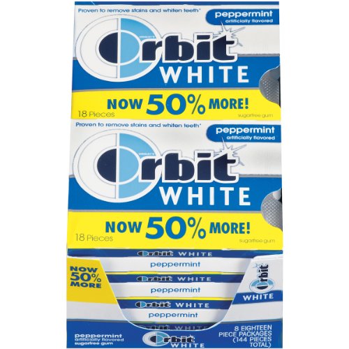 Orbit Chewing Gum Tear Pack, White Peppermint, 18 Count (Pack of 8) logo