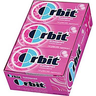 Orbit Gum Bubblemint Artificial Flavored Sugarfree Gum … 12-14 Piece Packages (168 Pieces Total) logo
