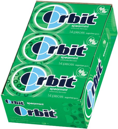 Orbit Spearmint Artificial Flavored Sugarfree Gum 12-14 Piece Packages (168 Pieces Total) logo