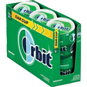 Orbit Spearmint Artificial Flavored Sugarfree Gum Car Cup – 6 X 32 Piece Bottles (192 Pieces Total) Spearmint logo