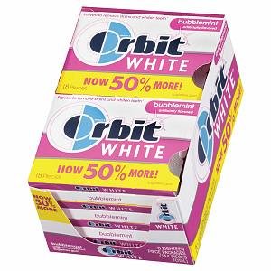 Orbit White Bubblemint Artificial Flavored 50% More Sugarfree Gum 8-18 Piece Packages (144 Pieces Total) logo