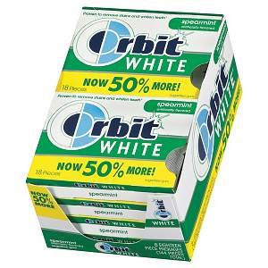 Orbit White Spearmint Artificial Flavored 50% More Sugarfree Gum 8-18 Piece Packages (144 Pieces Total) logo