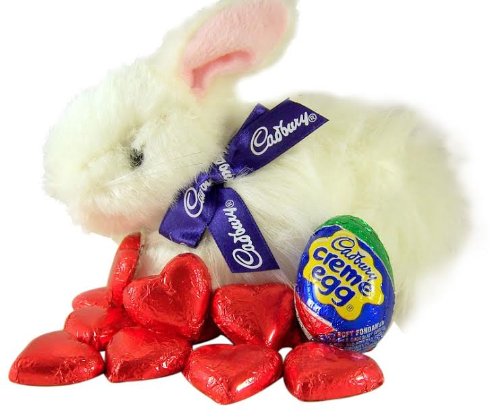 Original Cadbury Clucking Bunny W Chocolate Hearts and Cream Egg Easter Basket Stufer logo