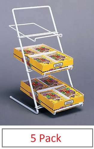 (Pack of 5) Candy / Gum / Chocolate Countertop Display Rack / 3 Tier Slant Back Store Wire Racks, White logo