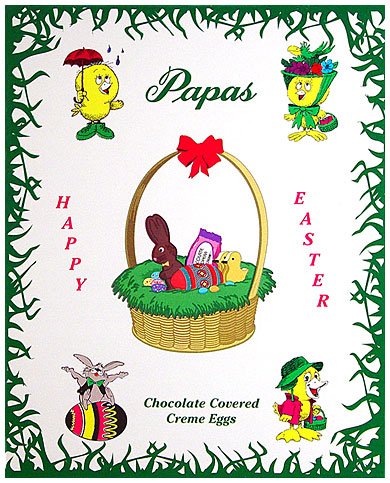 Papas Chocolate Covered Creme Eggs Assorted 24ct Box logo