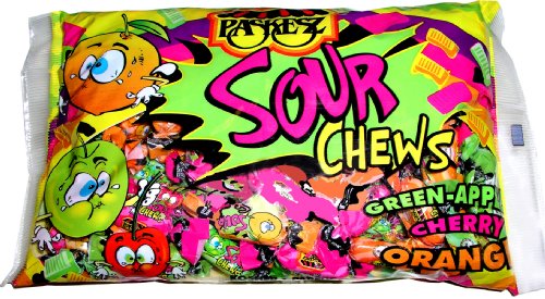 Paskesz Sour Chews (green-apple, Chery, Orange), 16 ounce Bag (Pack of 8) logo