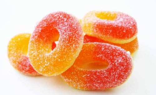 Peach Gummi Gummy Rings Candy 1 Pound Bag logo