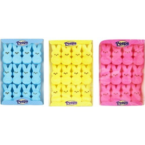 Peeps Marshmallow Bunny Blue, Pink and Yellow 12 Ct, 3 Pack logo