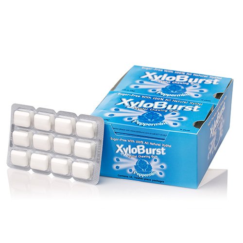 Peppermint Blister Pack Gum Xyloburst 12 Pack Box logo