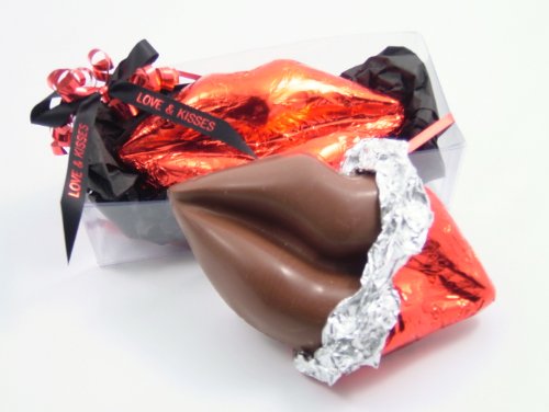 Perfect Valentine’s Day Gift Solid Milk Chocolate Love & Kisses Unique Novelty Gourmet Candy Gift Boxed Foil Wrapped Lips For Adults, Children & Lovers logo