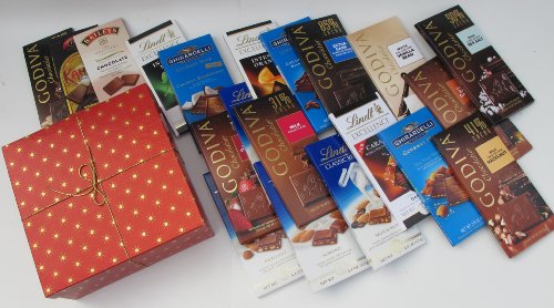 Perfect Valentine’s Day Gift Ultimate Chocolate Lover’s Gift Pack, Over 6 Pound Of The World’s Best Chocolate, 20 Top Brands, 3.5 Block Bars Godiva, Lindt, Ghirardelli, Baileys & Kahlua In Red Gift Box logo