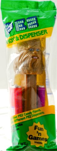 Pez Candy Inc – Star Wars – Chewbacca Head / Brown Stem – Strawberry & Grape Candy – Made In Slovenia – Green Bag Packaging – New – Out Of Production – Limited Edition – Collectible logo