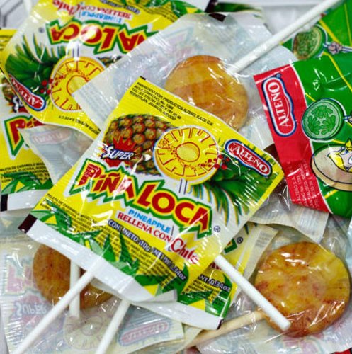 Pina Loca Con Chile Mexican Hot Pineapple Flavored Hard Candy Lollipops 40 Pcs logo