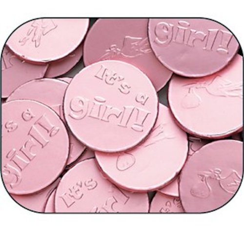 Pink Baby Girl Milk Chocolate Coins 1lb Bag logo