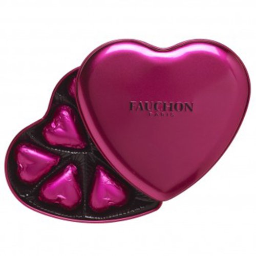 Pink Heart Box Filled With 7 Hearts Milk Chocolates A Gift For Valentine Day Directly From France By The Prestigious Fauchon logo