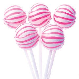 Pink & White Sassy Spheres Striped Suckers Strawberry Flavored 1 Pound logo