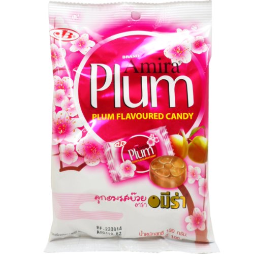 Plum Flavoured Candy Snack Net Wt 100 G (40 Pellets) Amira Brand X 3 Bags logo