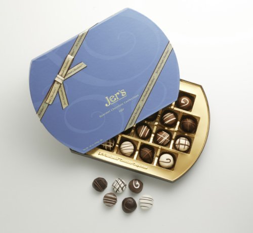 Premium Handmade Gourmet Chocolates, Signature One Pound Blue Box (22 Pieces), By Jer’s Handmade Chocolates logo
