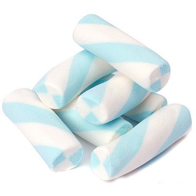 Puffy Poles Blue and White Striped Marshmallow Candy 2.2 Pound Bag logo