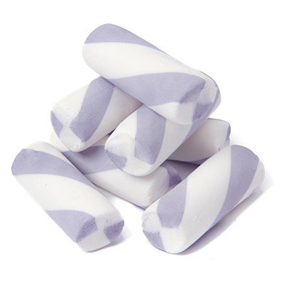 Puffy Poles Purple and White Striped Marshmallow Candy 2.2 Pound Bag logo