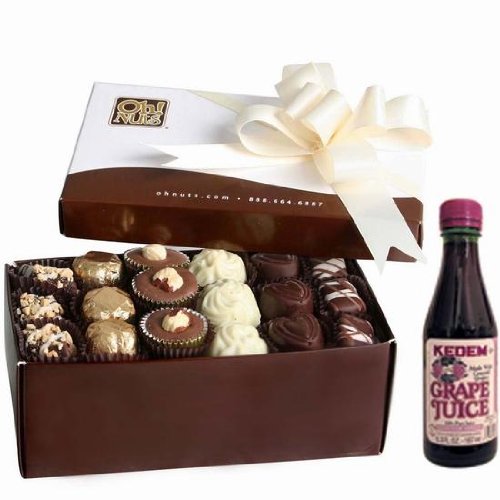 Purim Gifts, Shalach Manos! Chocolate Truffle Gift Box – 18 Pc. With Grape Juice logo