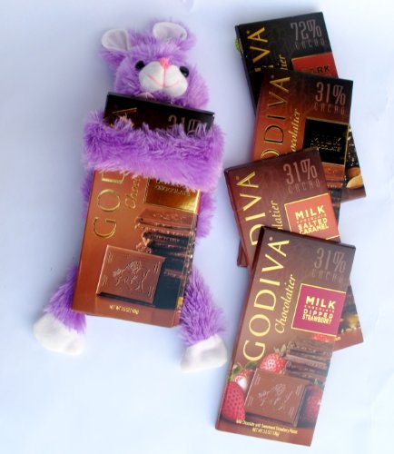 Purple Easter Bunny Rabbit Plush Stuffed Animal With Premium Jumbo Block Chocolate Candy Bars – Godiva Assortment Of 4 (3.5 Oz. Each) logo