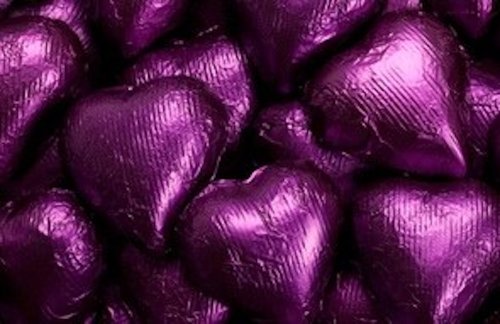 Purple Foiled Milk Chocolate Hearts 5lb Bag logo