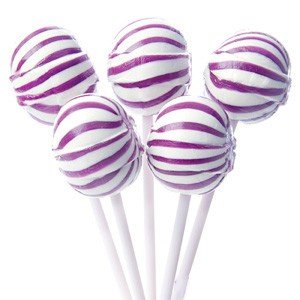 Purple & White Sassy Spheres Striped Suckers Grape Flavored 1 Pound logo
