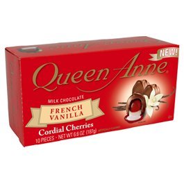 Queen Anne Milk Chocolate French Vanilla Cordial Cherries 6.6 Oz Box logo