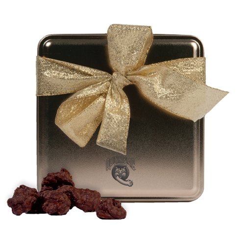 Quinnipiac Decadent Chocolate Clusters Gold Medium Tin ‘quinnipiac University Engraved’ logo