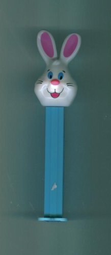 Rabbit Bunny Candy Pez Dispenser. Blue Body. Blue Eyes. Pink Inside Ears. 6 On Body Side logo