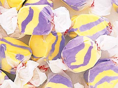 Raspberry Lemonade (purple & Yellow) Gourmet Salt Water Taffy 1 Pound Bag logo