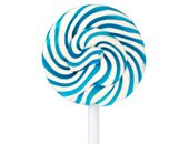 Raspberry Squiggly Pops Petite Blue & White Swirled Lollipops 48 Piece Box logo