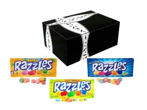 Razzles Variety: Four 1.4 Oz Packets Each Of Original, Sour & Tropical Razzles In A Gift Box (Pack of 12) logo