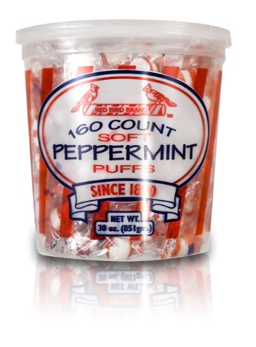 Red Bird 160 Count Peppermint Puffs Candy Tub logo