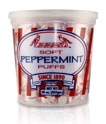 Red Bird 20 Ounce Peppermint Puffs Candy Tub logo