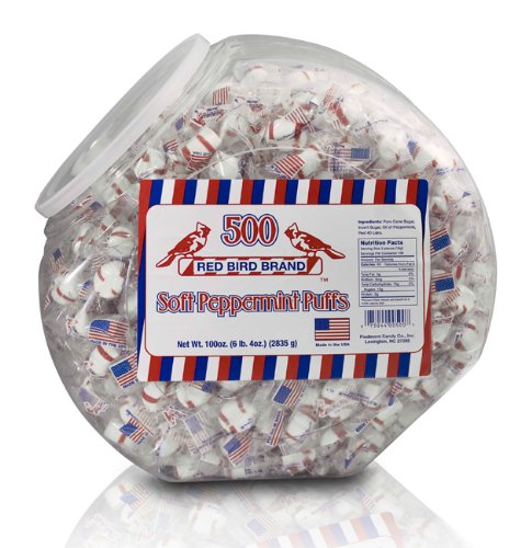 Red Bird 500 Count Peppermint Puffs Candy Tub logo