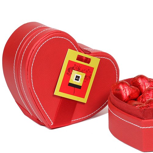 Red Leather and Velour Heart Box With 9 Oz Of Gourmet Patchi Chocolate logo