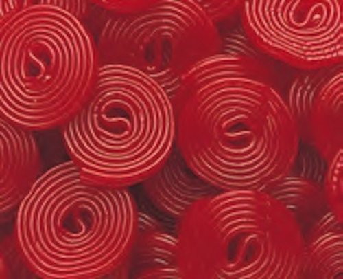 Red Strawberry Licorice Wheels 1lb Bag logo