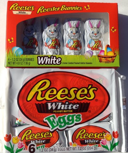 Reese’s Eggs and Bunnies White Chocolate Easter Bundle – 1 Pack of 6 Peanut Butter White Chocolate Eggs and 1 Pack of 4 White Chocolate Covered Peanut Butter Bunnies logo