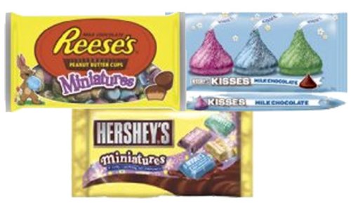 Reese’s Peanut Butter Cup Miniatures 11 Oz Bag, Hershey Miniature Easter 11 Oz Bag and Hershey Kisses Easter 11 Oz Bag Variety Pack logo