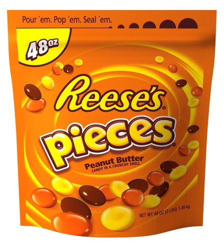 Reese’s Pieces, Peanut Butter Candy In A Hard Coated Shell, 48 ounce Pouch logo