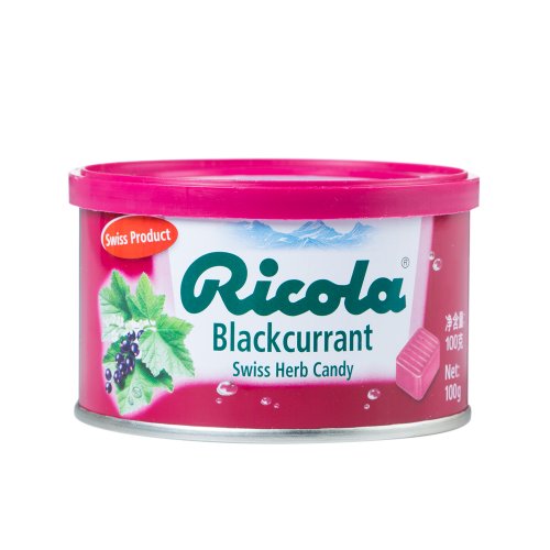 Ricola Blackcurrant Herb Candy 100g. logo