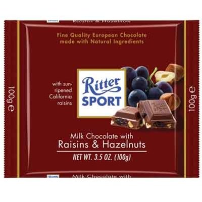 Ritter Sport: Milk Chocolate W/ Raisins & Hazelnuts Bar: 12 Count logo