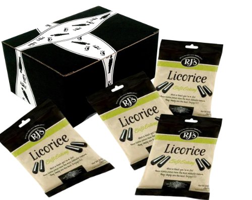 Rj’s Soft Eating Black Licorice 10.6oz Bags, Pack of 4 In A Gift Box logo